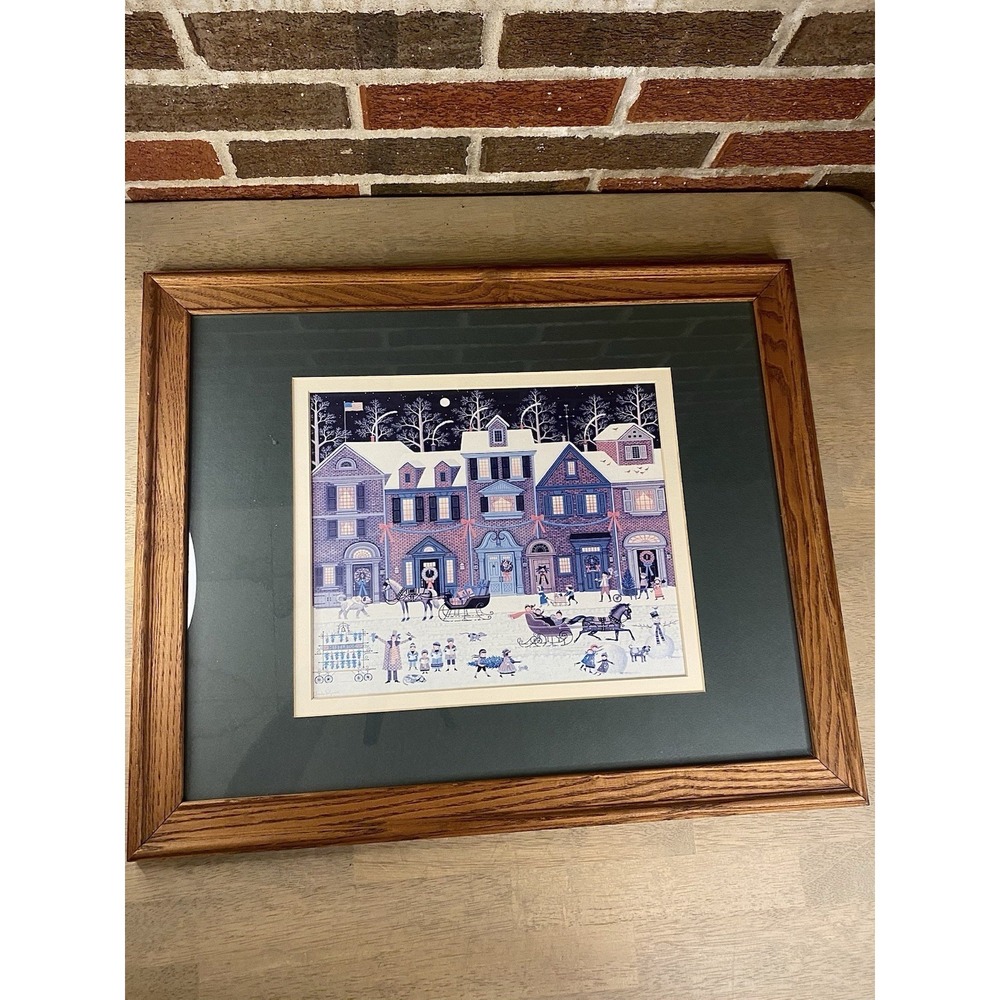 Charles Wysocki "A Merry Christmas Street" CUSTOM FRAMED Art Holiday